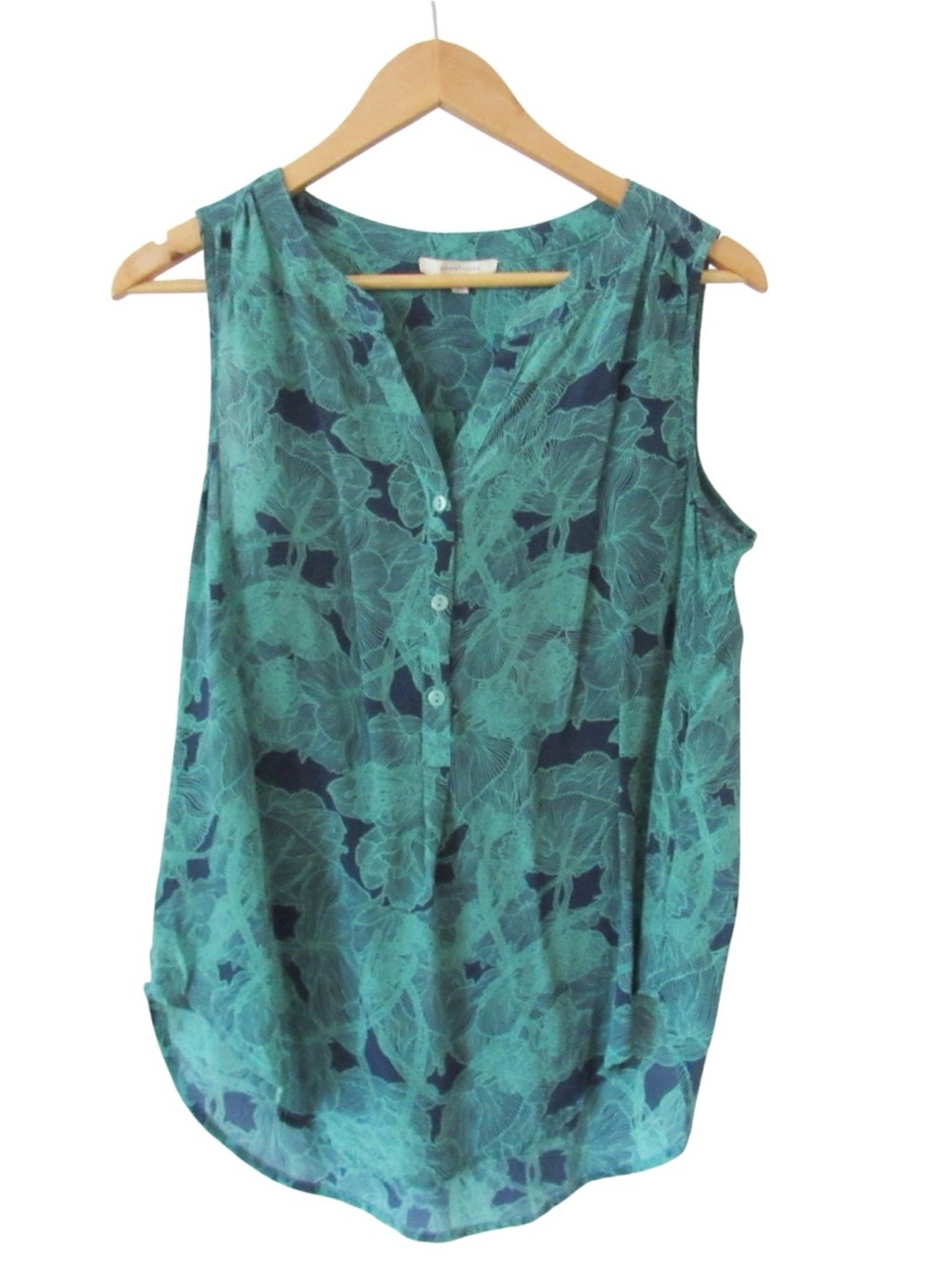 41 Hawthorne Ava Floral Silk Blouse Medium Green Sleeveless Office Popover